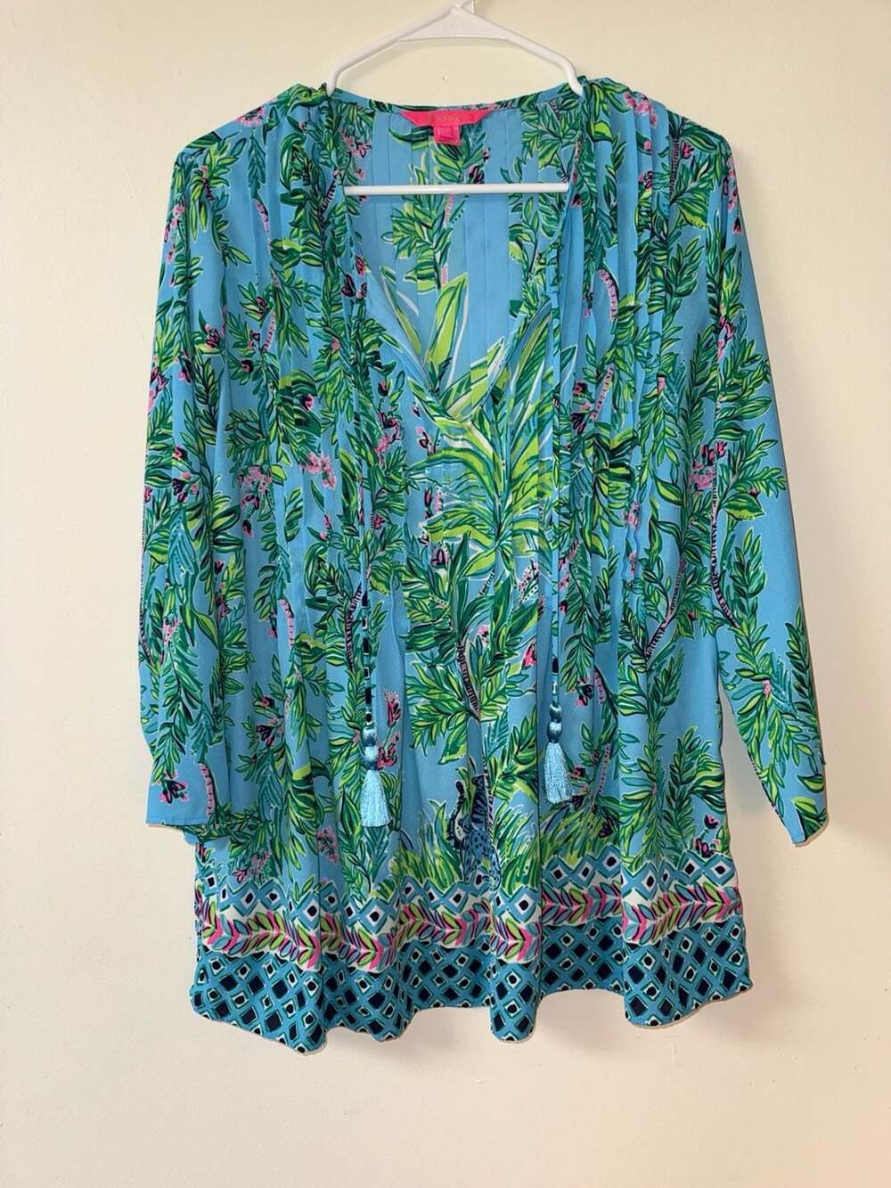 Lilly Pulitzer Blue Floral Tassel Tunic Top